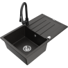 Mexen Bruno granit sink 1-bowl with drainer and Elia kitchen faucet, black/gold metallic - 6513-75-670101-70