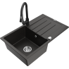 Mexen Bruno granite sink 1-bowl with drainer and Elia kitchen faucet, black/gold metallic - 6513-75-670101-70