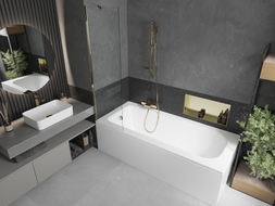 Mexen Vega rectangular bathtub 170 x 70 cm with enclosure and 1-wing screen 50 cm, transparent, gold - 550117070X9505000050
