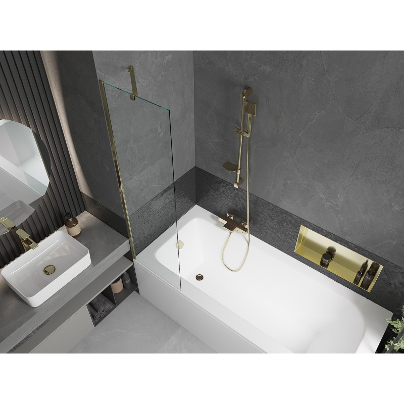 Mexen Vega rectangular bathtub 180 x 80 cm with enclosure and 1-wing screen 50 cm, transparent, gold - 550118080X9505000050