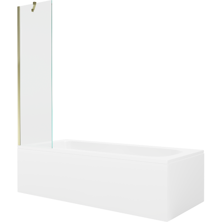 Mexen Vega rectangular bathtub 160 x 70 cm with casing and 1-wing screen 50 cm, transparent, gold - 550116070X9505000050