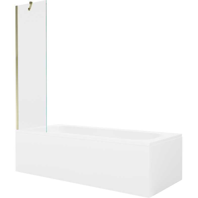 Mexen Vega rectangular bathtub 180 x 80 cm with casing and 1-wing screen 50 cm, transparent, gold - 550118080X9505000050