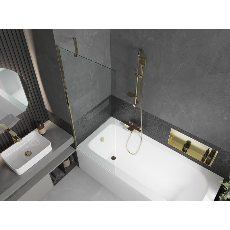Mexen Vega rectangular bathtub 170 x 70 cm with enclosure and 1-wing screen 70 cm, transparent, gold - 550117070X9507000050