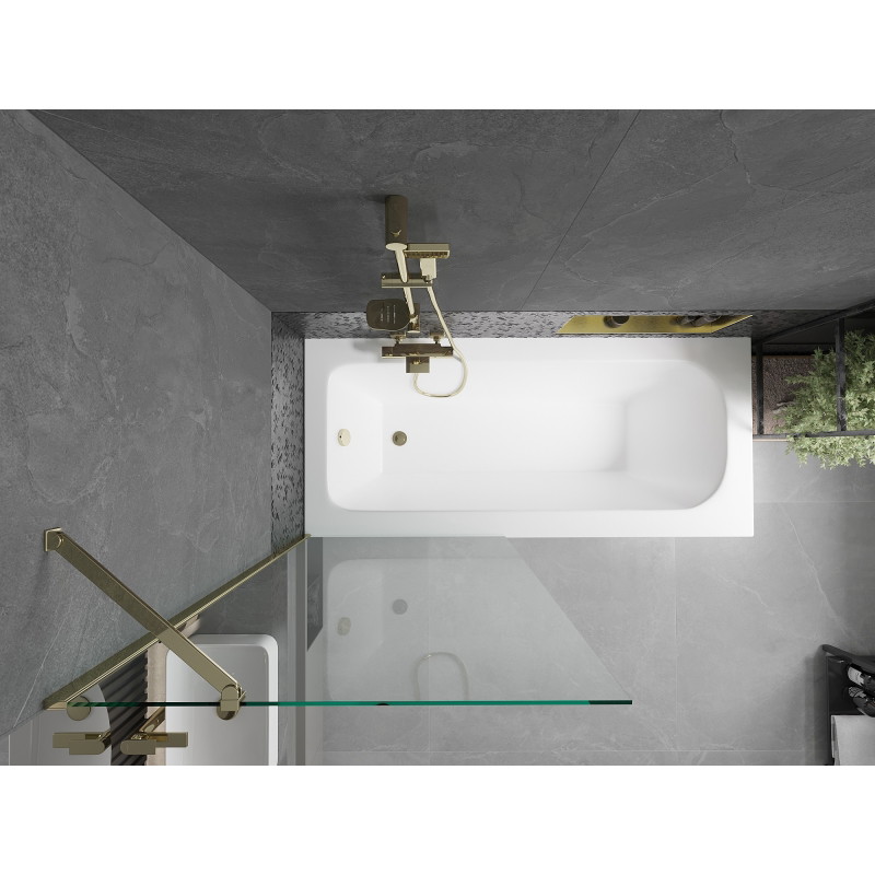 Mexen Vega rectangular bathtub 170 x 70 cm with casing and 1-wing screen 80 cm, transparent, gold - 550117070X9508000050