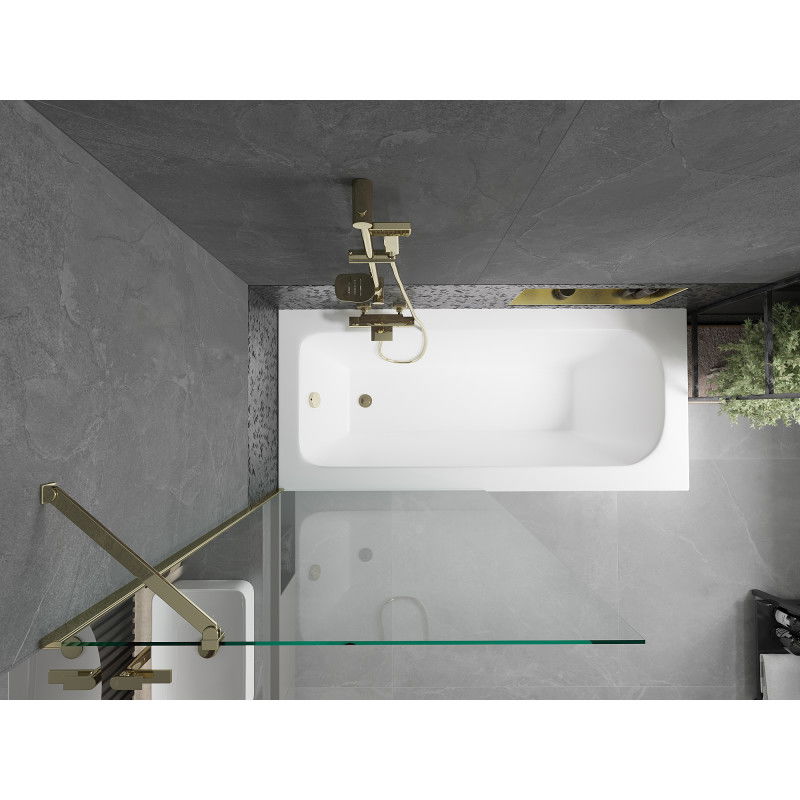 Mexen Vega rectangular bathtub 160 x 70 cm with casing and 1-panel screen 90 cm, transparent, gold - 550116070X9509000050