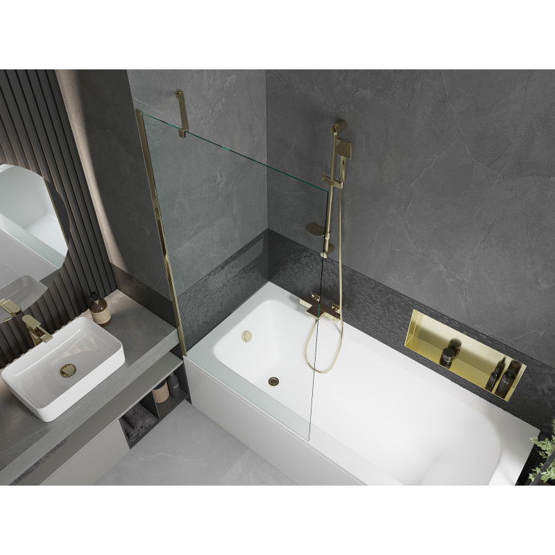 Mexen Vega rectangular bath 170 x 70 cm with housing and 1-wing screen 90 cm, transparent, gold - 550117070X9509000050