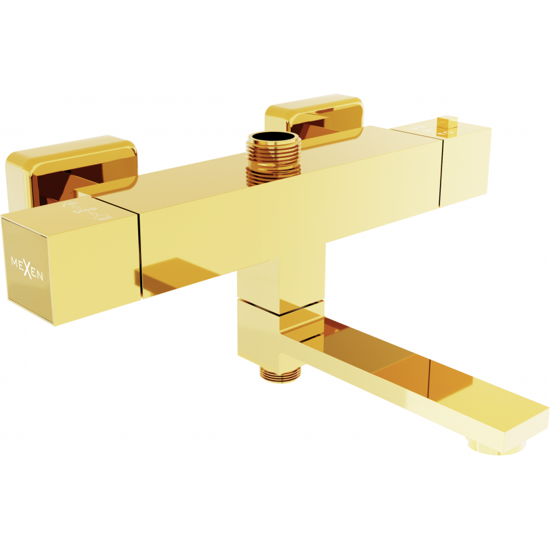 Mexen Cube thermostatic bath and shower mixer tap, Gold - 77910-50