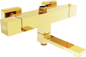 Mexen Cube thermostatic bath and shower mixer tap, Gold - 77910-50
