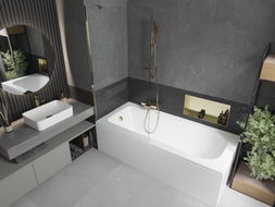 Mexen Vega rectangular bathtub 170 x 70 cm with housing and 1-leaf screen 90 cm, transparent, gold - 550117070X9509000050