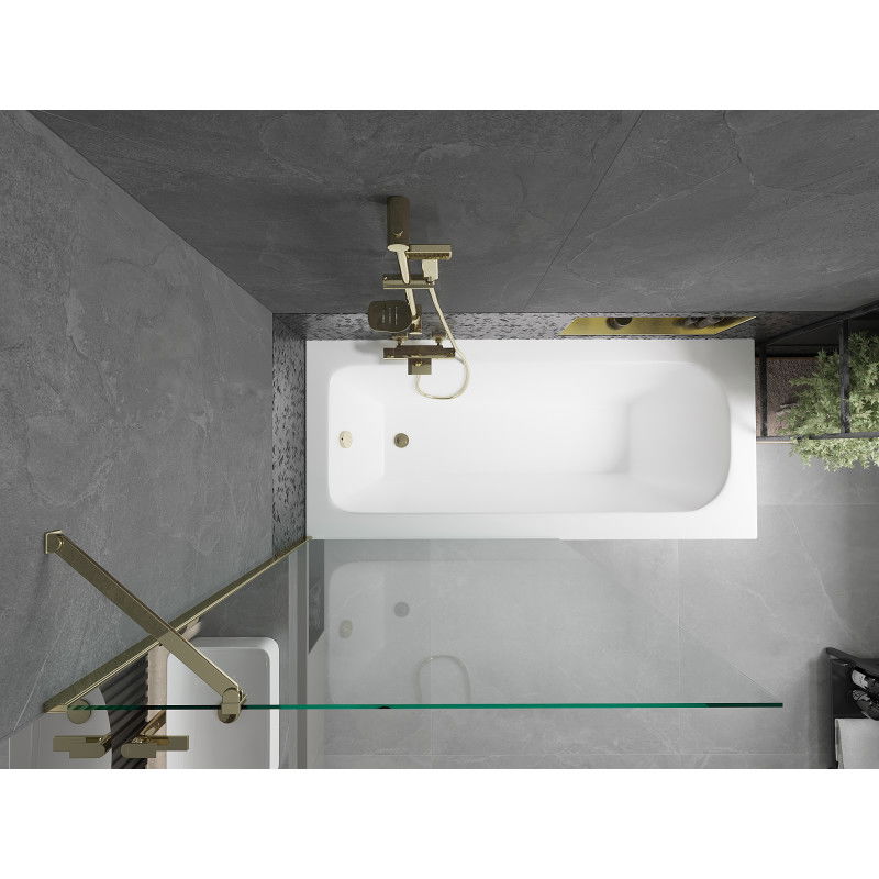 Mexen Vega rectangular bathtub 150 x 70 cm with casing and 1-wing screen 100 cm, transparent, gold - 550115070X9510000050