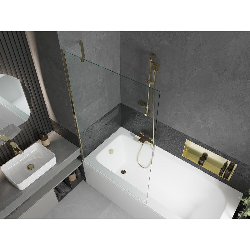 Mexen Vega rectangular bathtub 160 x 70 cm with casing and 1-leaf screen 100 cm, transparent, gold - 550116070X9510000050
