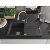 Mexen Bruno 1-bowl granite sink with drainer and Elia kitchen faucet, black speckled - 6513-76-670101-00