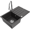 Mexen Bruno 1-bowl granite kitchen sink with drainer and Elia kitchen faucet, black speckled - 6513-76-670101-00