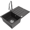 Mexen Bruno 1-bowl granite sink with drainer and Elia kitchen faucet, black speckled - 6513-76-670101-00