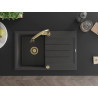 Mexen Bruno 1-bowl granite sink with drainer and Elia kitchen faucet, black speckled - 6513-76-670101-50