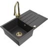 Mexen Bruno 1-bowl granite sink with drainer and Elia kitchen faucet, black speckled - 6513-76-670101-50