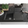Mexen Bruno granite sink 1-bowl with drainer and Elia kitchen tap, speckled black - 6513-76-670101-70