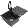 Mexen Bruno granite kitchen sink 1-bowl with drainer and Elia kitchen faucet, black speckled - 6513-76-670101-70