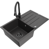 Mexen Bruno 1-bowl granite sink with drainer and Elia kitchen faucet, speckled black - 6513-76-670101-70-B