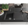 Mexen Bruno 1-bowl granite sink with drainer and Elia kitchen faucet, speckled black - 6513-76-670101-76