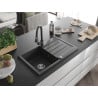 Mexen Bruno 1-bowl granite sink with drainer and Elia kitchen tap, black speckled - 6513-76-670101-76