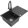 Mexen Bruno 1-bowl granite sink with drainer and Elia kitchen faucet, speckled black - 6513-76-670101-76