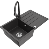 Mexen Bruno granite kitchen sink 1-bowl with drainer and kitchen faucet Elia, black speckled - 6513-76-670101-76