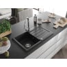 Mexen Bruno 1-bowl granite sink with drainer and Elia kitchen tap, black - 6513-77-670101-00