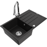 Mexen Bruno 1-basin granite sink with drainer and Elia kitchen faucet, black - 6513-77-670101-00