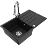 Mexen Bruno 1-bowl granite kitchen sink with drainer and Elia kitchen faucet, black - 6513-77-670101-00