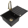 Mexen Bruno 1-compartment granite sink with a drip tray and kitchen mixer tap Elia, Black - 6513-77-670101-50