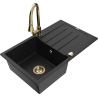 Mexen Bruno granite sink 1-bowl with drainer and Elia kitchen faucet, black - 6513-77-670101-50