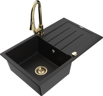 Mexen Bruno 1-bowl granite sink with drainer and Elia kitchen tap, black - 6513-77-670101-50