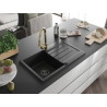 Mexen Bruno 1-bowl granite sink with drainer and kitchen faucet Elia, black - 6513-77-670101-50-B