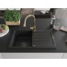 Mexen Bruno 1-bowl granite sink with drainer and Elia kitchen tap, black - 6513-77-670101-50-B