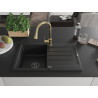 Mexen Bruno 1-bowl granite sink with drainer and kitchen faucet Elia, black - 6513-77-670101-50-B
