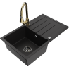 Mexen Bruno 1-bowl granite sink with drainer and Elia kitchen faucet, black - 6513-77-670101-50-B