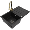 Mexen Bruno 1-bowl granite sink with drainer and kitchen faucet Elia, black - 6513-77-670101-50-B
