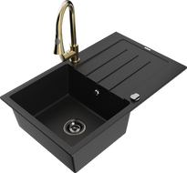 Mexen Bruno 1-bowl granite sink with drainer and kitchen faucet Elia, black - 6513-77-670101-50-B