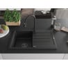 Mexen Bruno 1-bowl granite sink with drainer and Elia kitchen tap, black - 6513-77-670101-70-B