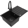 Mexen Bruno granite kitchen sink 1-bowl with drainer and Elia kitchen faucet, black - 6513-77-670101-70-B