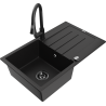 Mexen Bruno granite sink 1-bowl with drainer and Elia kitchen faucet, black - 6513-77-670101-70-B