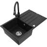 Mexen Bruno 1-compartment granite sink with a drip tray and kitchen mixer tap Elia, Black - 6513-77-670101-70