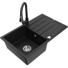 Mexen Bruno granite single-bowl sink with drainer and Elia kitchen faucet, black - 6513-77-670101-70