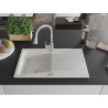 Mexen Cesar granite kitchen sink 1-bowl with drainer and Elia kitchen faucet, white - 6514-20-670101-00