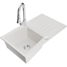 Mexen Cesar 1-bowl granite sink with drainer and Elia kitchen faucet, white - 6514-20-670101-00