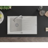 Mexen Cesar granite kitchen sink 1-bowl with drainer and Elia kitchen faucet, white - 6514-20-670101-00
