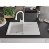 Mexen Cesar granite kitchen sink 1-bowl with drainer and Elia kitchen tap, white - 6514-20-670101-20