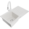 Mexen Cesar 1-bowl granite sink with drainer and Elia kitchen faucet, white - 6514-20-670101-20