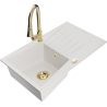 Mexen Cesar 1-compartment granite sink with a drip tray and kitchen mixer tap Elia, White - 6514-20-670101-50